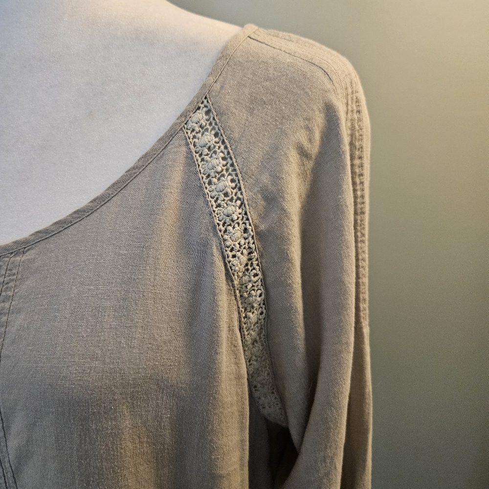 J. Jill Taupe Shirt with Lace Trim Women's Size Large L - Picture 4 of 13